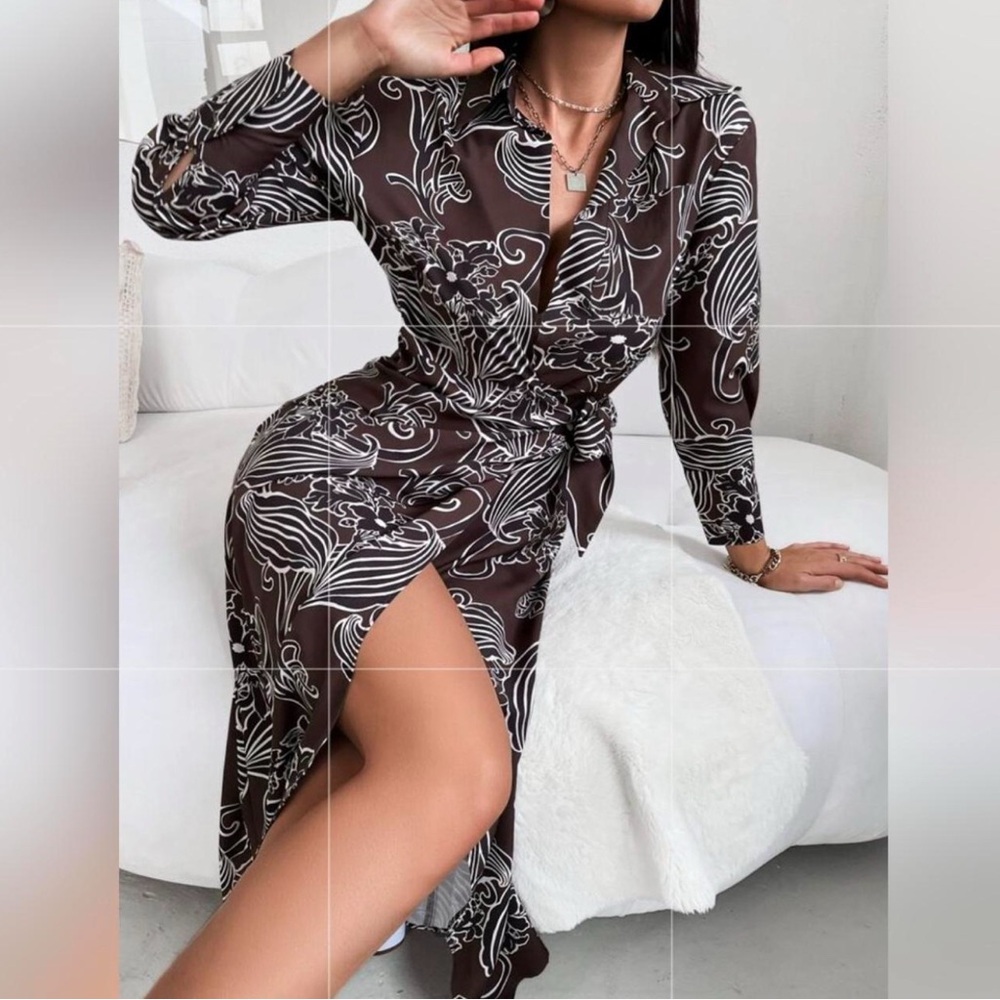 Zara Floral Black Brown Satin Dress size Small